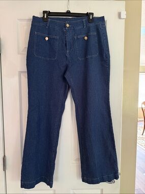 Dark Blue Women’s High-Waist Wide-Leg Jeans Sailor Style 14/XL